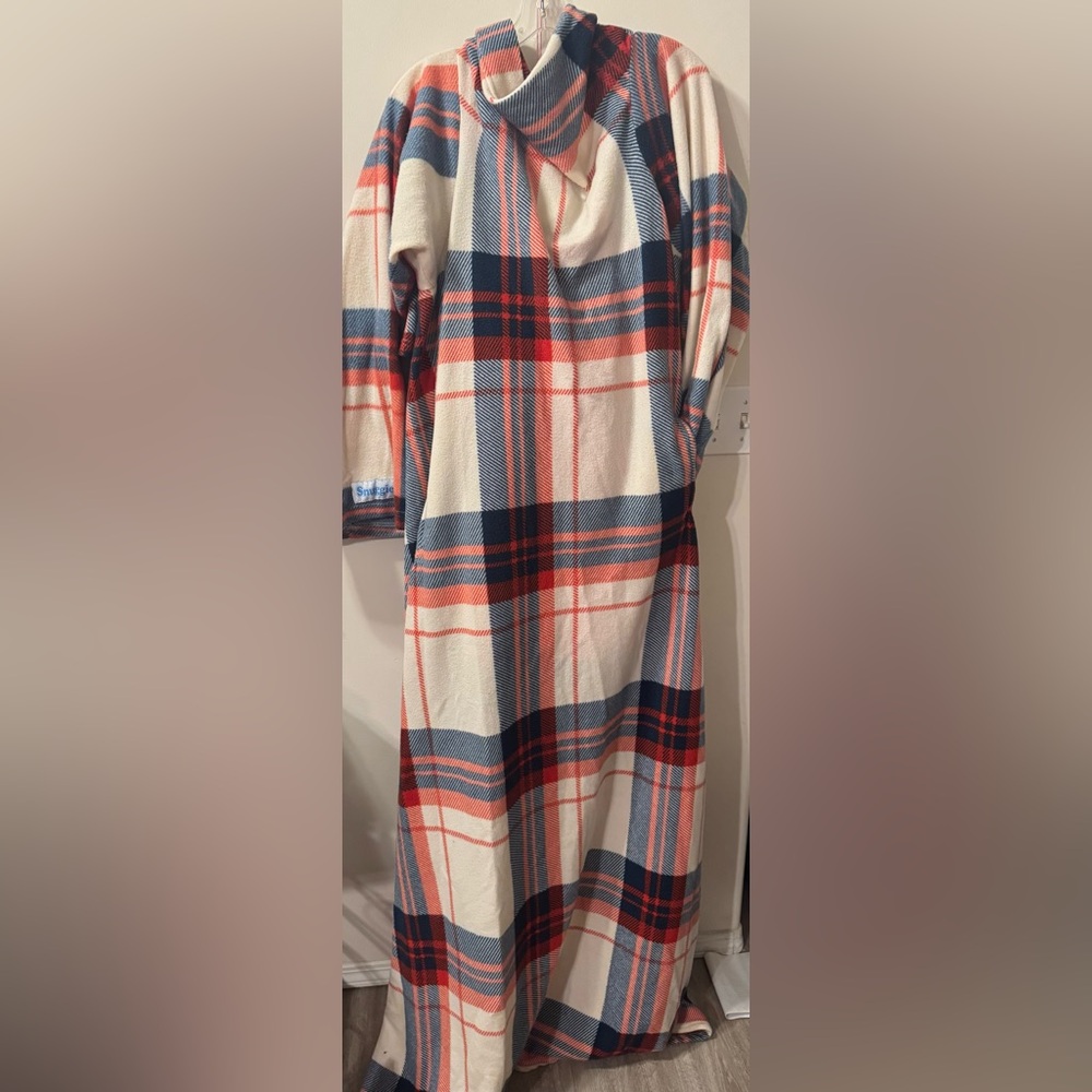 SNUGGIE! Authentic, single person off-white, red & blue plaid fleece. 
O/S EUC